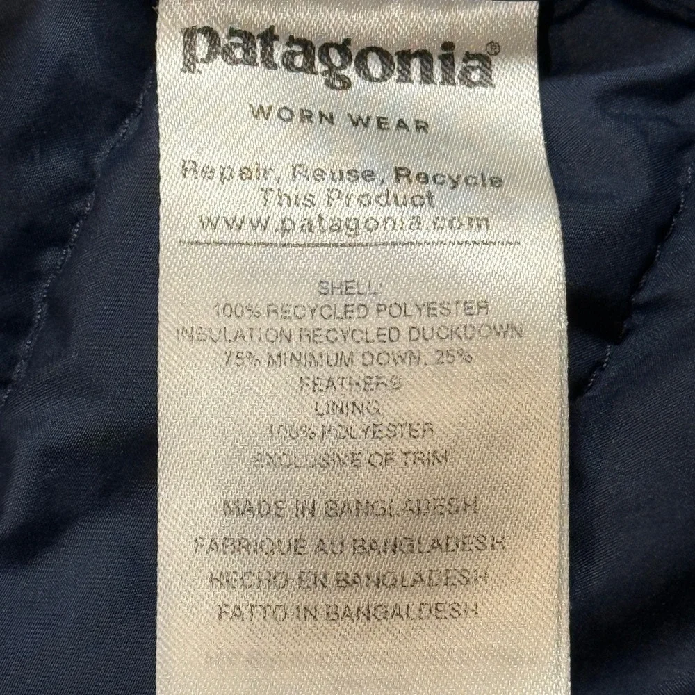 Patagonia Kids Down Sweater Jacket Navy Blue Red Full Zip Puffer Size M 10 Youth